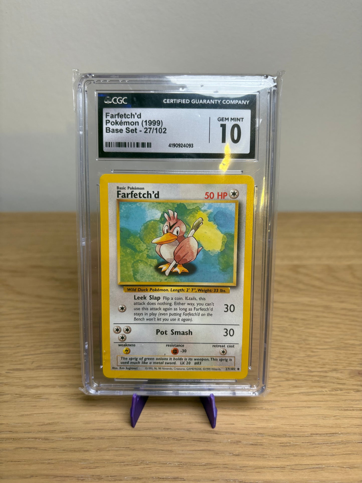 Pokémon Farfetch’d 1999 Base Set 27/102 CGC 10 PRISTINE Graded Card