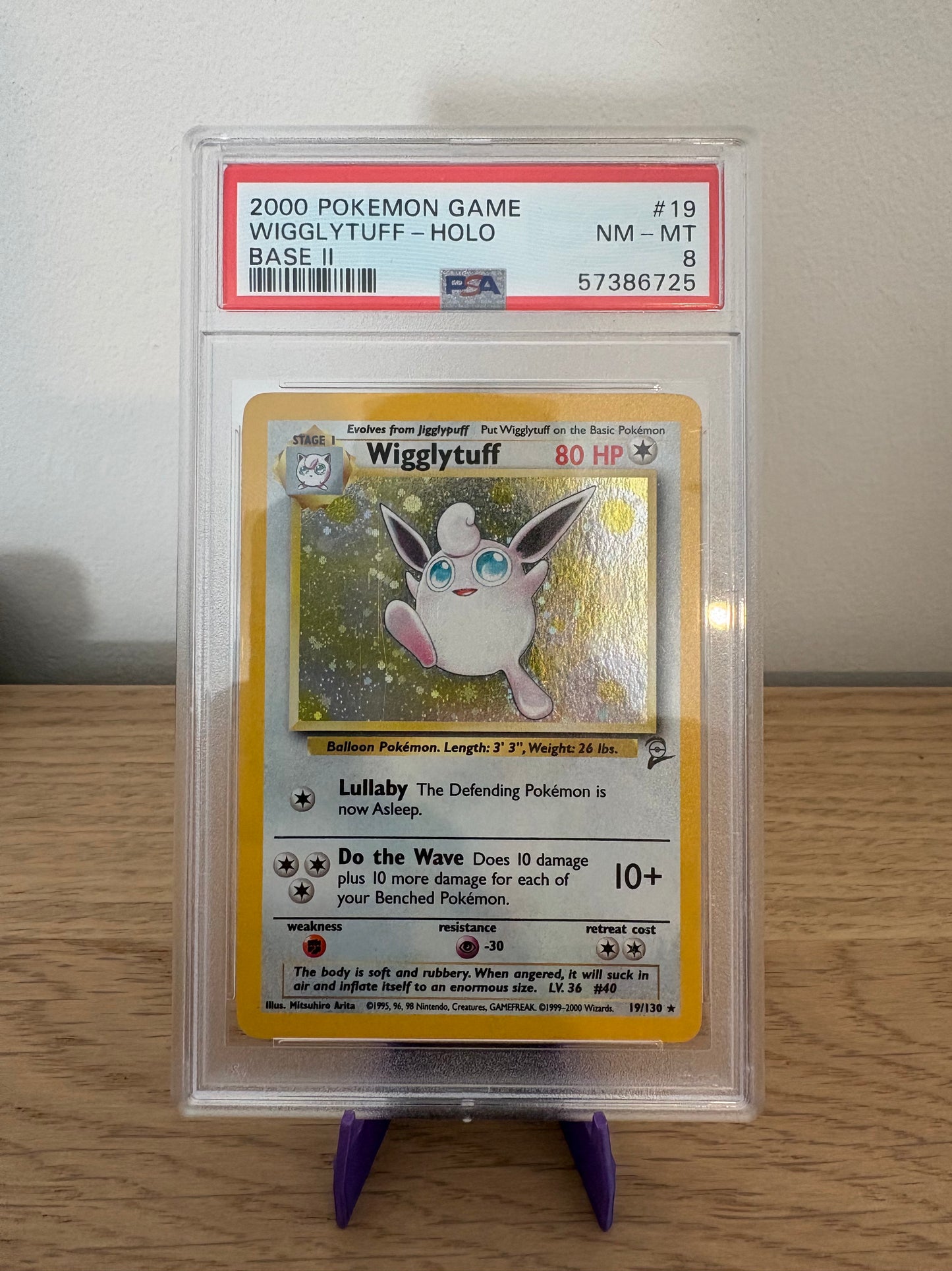 Wigglytuff #19 – Pokémon Base Set 2 – PSA 8