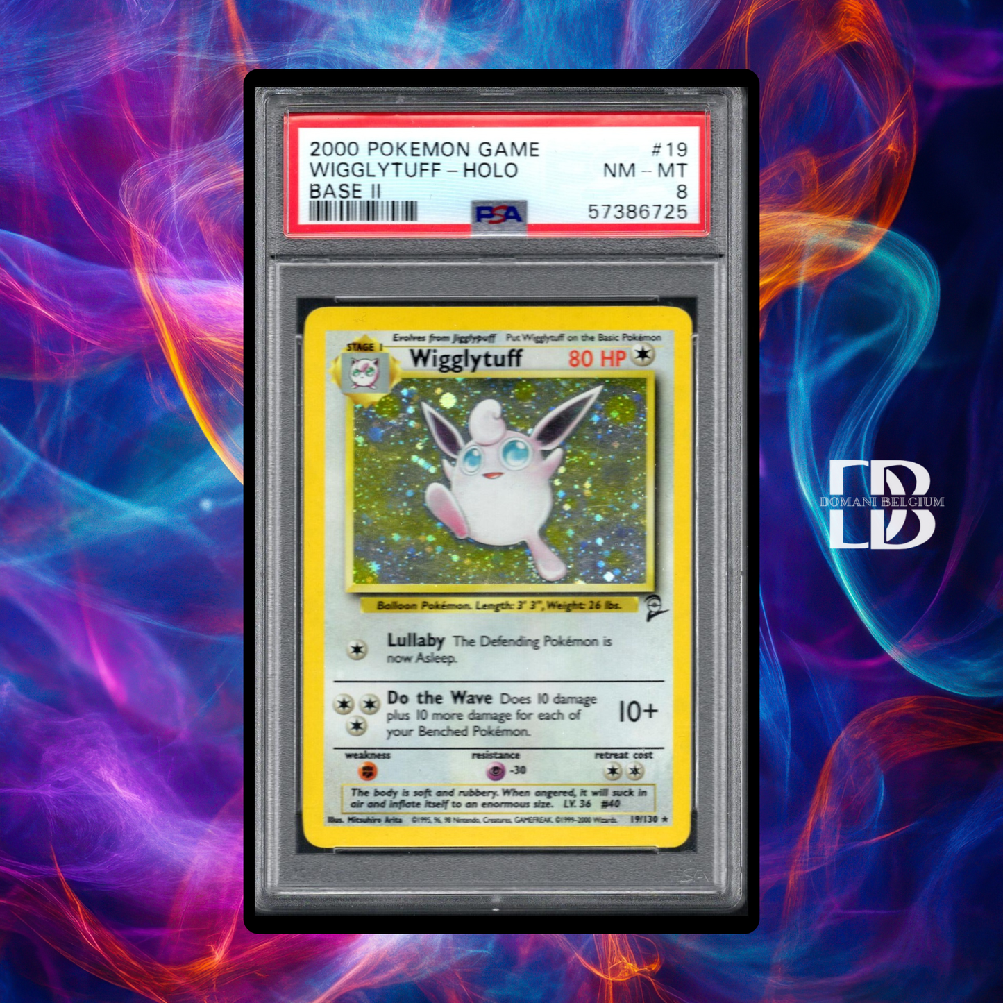 Wigglytuff #19 – Pokémon Base Set 2 – PSA 8